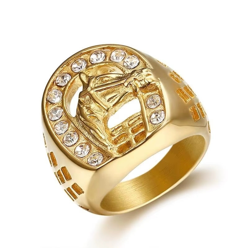 Fashion Mens Ring Animal Ring Horse Head Ring Hollow Ring Hip Hop Punk Ring Horseshoe Ring Jewelry Gifts for Boys Gift