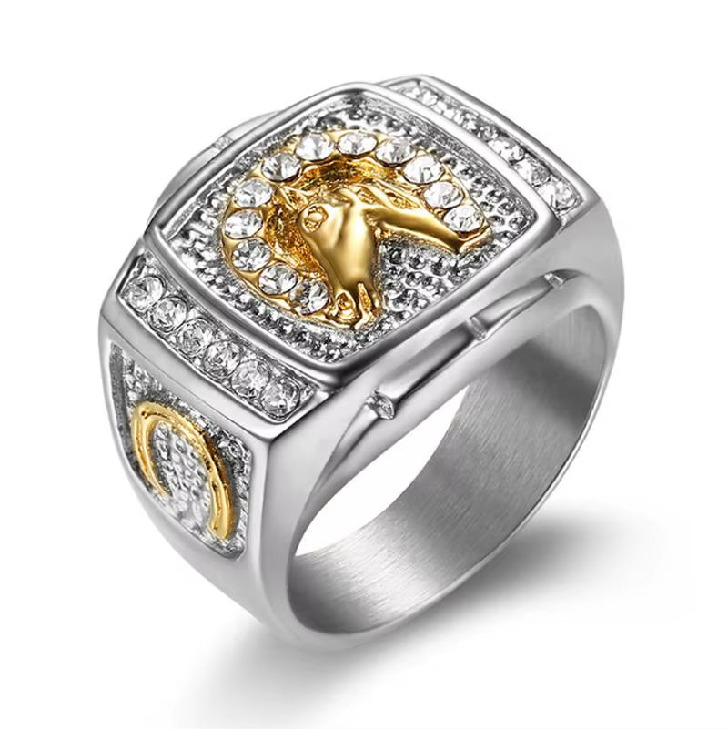 Fashion Mens Ring Animal Ring Horse Head Ring Hollow Ring Hip Hop Punk Ring Horseshoe Ring Jewelry Gifts for Boys Gift